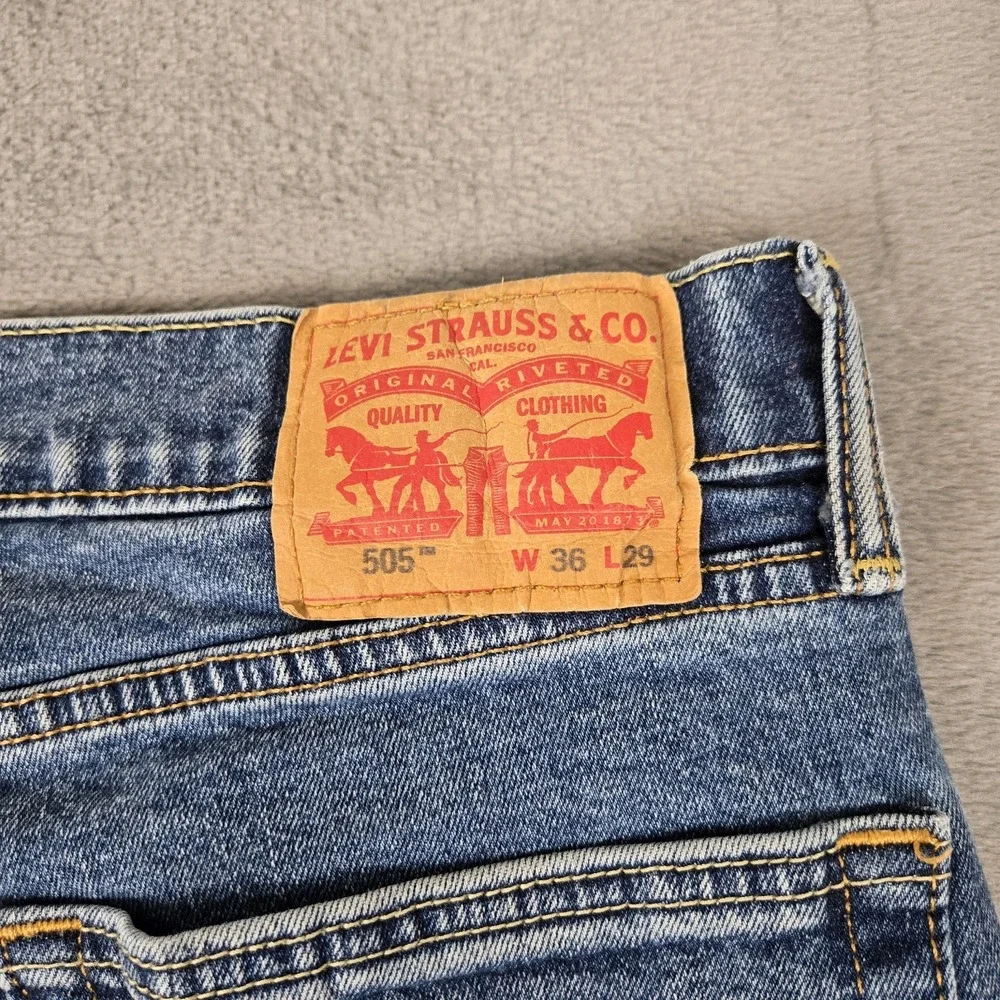 Levis 505 Jeans Mens 36x29 Blue Denim Straight Regular Cotton Stretch Pant *READ
